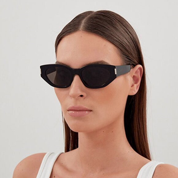 NEW SL638 001 SAINT LAURENT BLACK CAT EYE SL 638 001 WOMEN SUNGLASSES - Picture 1 of 12